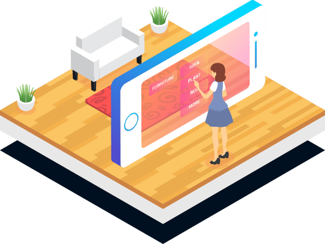 Woman using AR when choosing furniture