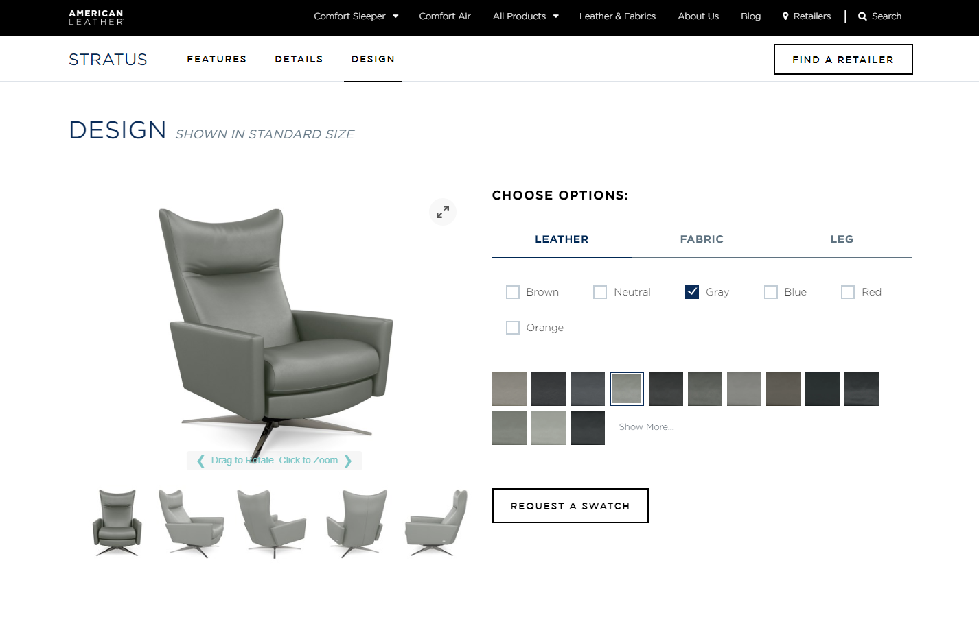 Cylindo Website Redesign: American Leather Product Page 