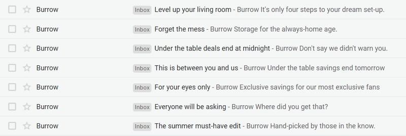 Burrow email subject lines