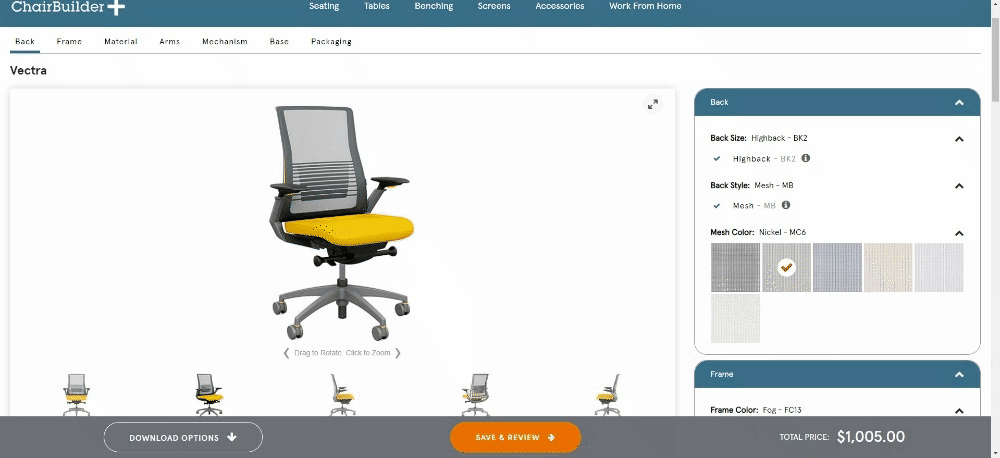 SitOnIt Chairbuilder flow