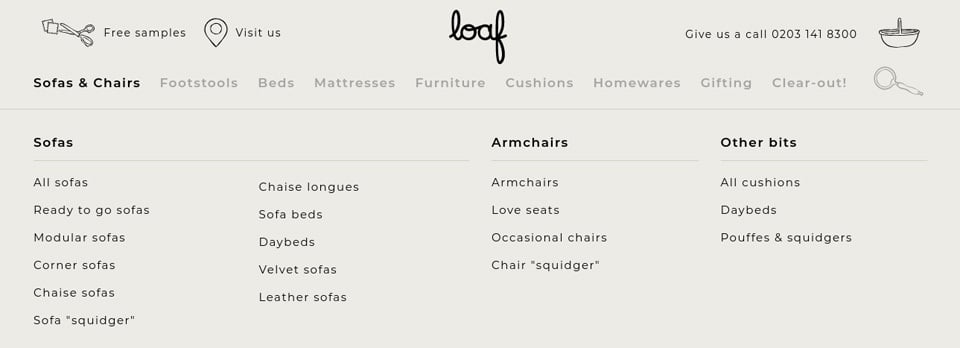 Loaf website menu