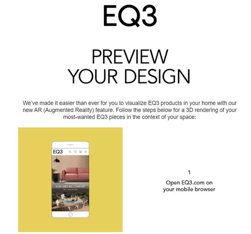 eq3 email introducing web native AR