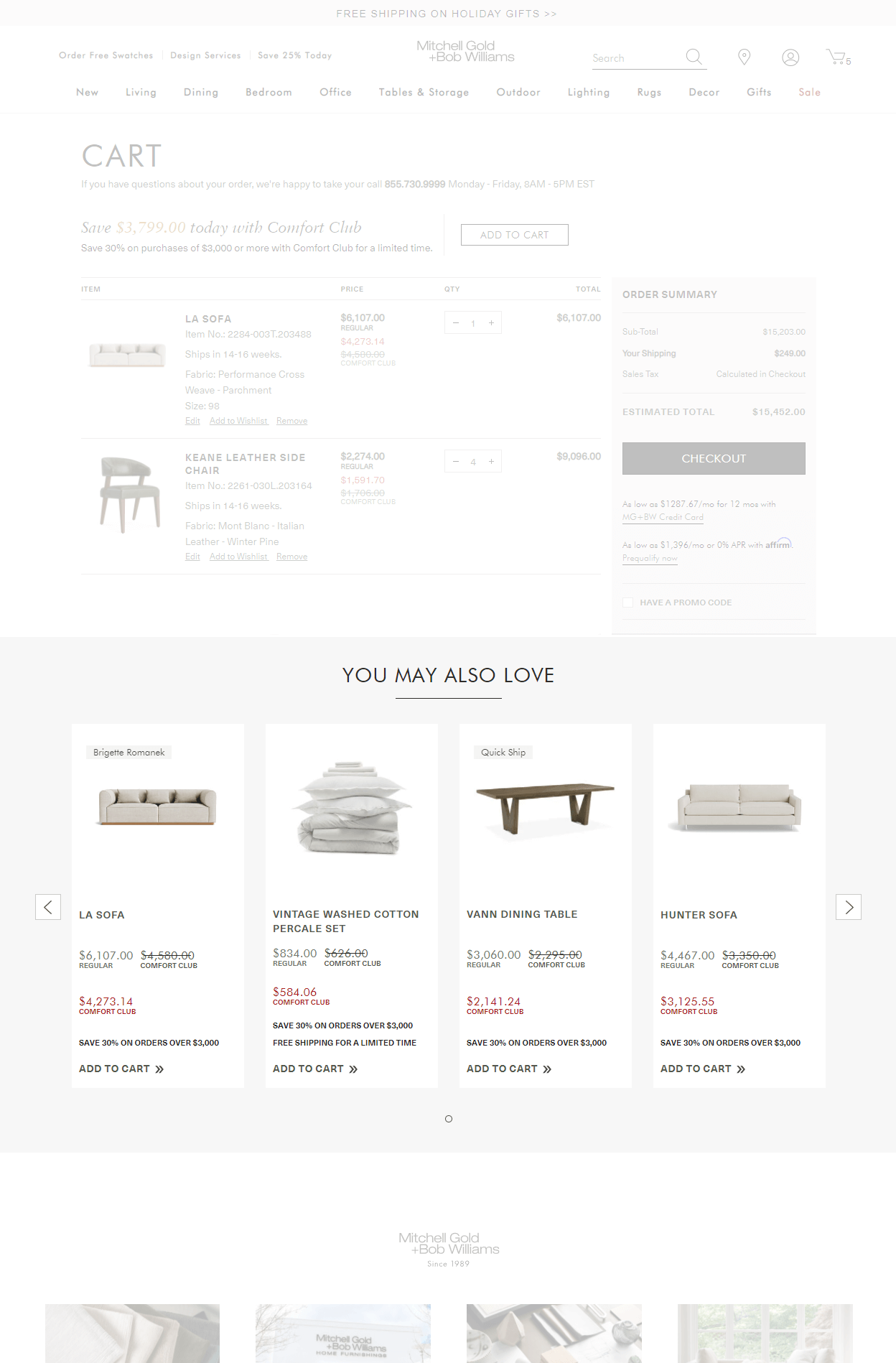 Mitchell Gold + Bob Williams Complete the Look cart feature
